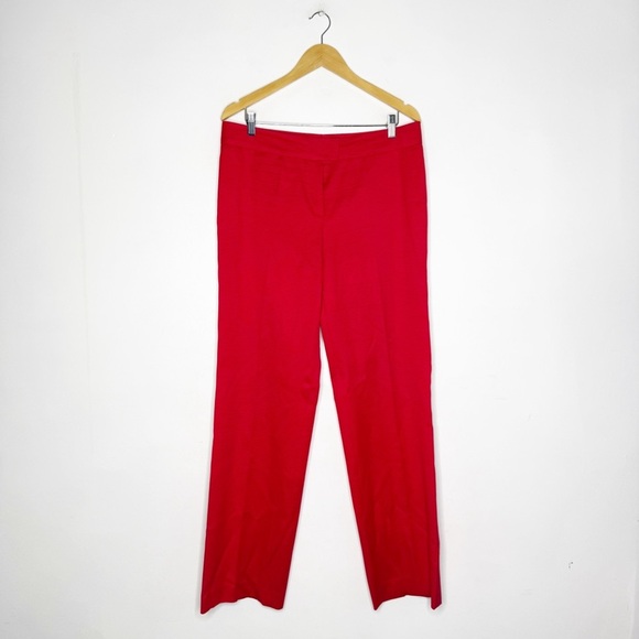 Escada Red Cotton Textured Trouser Pants Size Large 12 - Picture 1 of 9